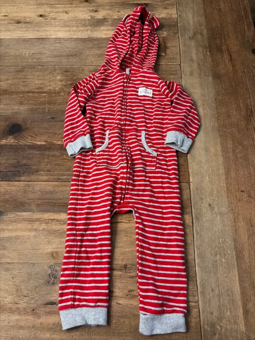 Carter's Baby 18M Red Striped Hooded Zip Romper One-Piece